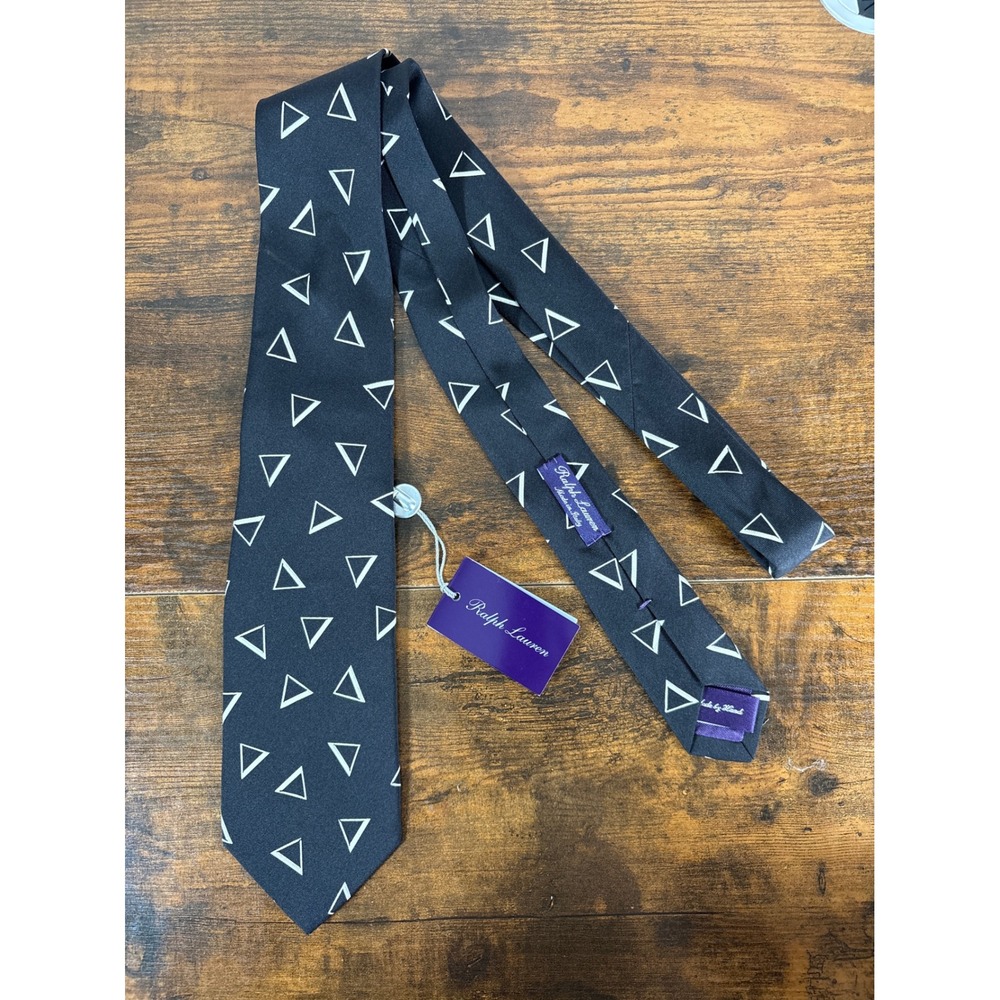 Ralph Lauren Purple Label Silk Tie Black White Triangle Geometric Made in Italy